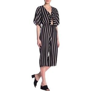 VINTAGE HAVANA Women's Small Jumpsuit Striped Wide Leg Tie Front Made in USA